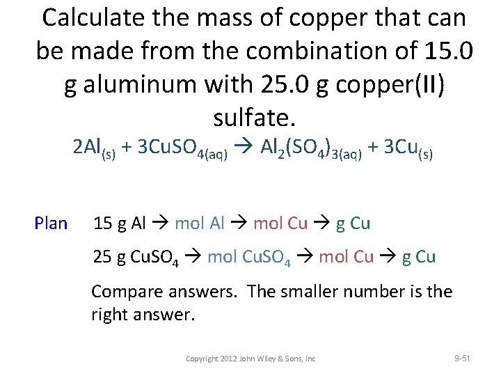 Calculate the mass of copper that can be made from the combination of 15.