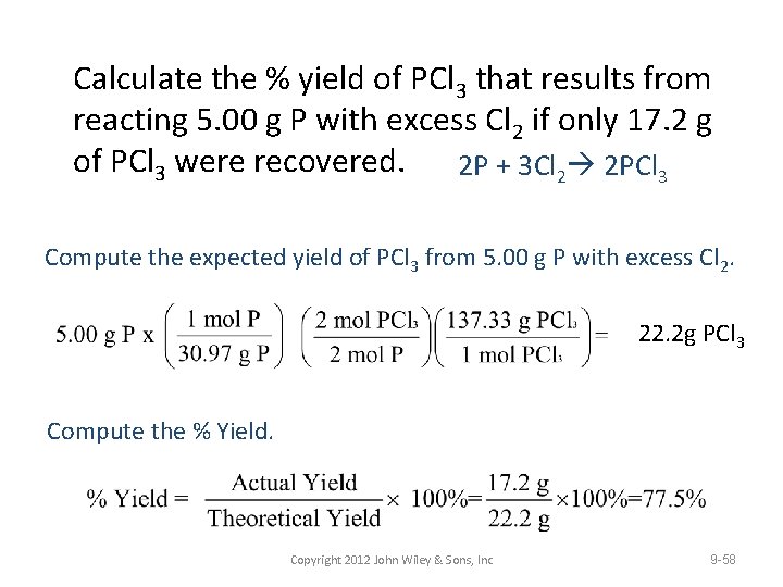 Calculate the % yield of PCl 3 that results from reacting 5. 00 g