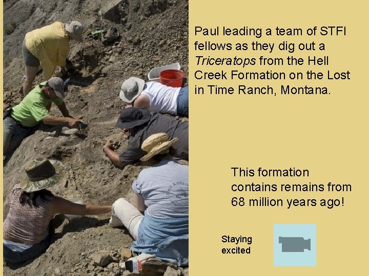 Paul leading a team of STFI fellows as they dig out a Triceratops from