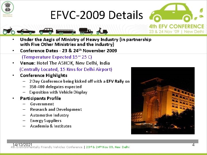 EFVC-2009 Details Under the Aegis of Ministry of Heavy Industry (in partnership with Five