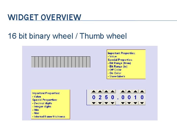 WIDGET OVERVIEW 16 bit binary wheel / Thumb wheel 