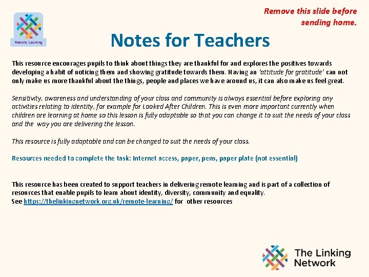 Remove this slide before sending home. Notes for Teachers This resource encourages pupils to