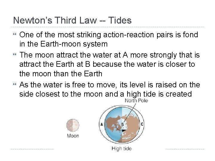 Newton’s Third Law -- Tides One of the most striking action-reaction pairs is fond