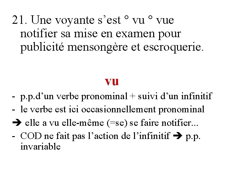 21. Une voyante s’est ° vue notifier sa mise en examen pour publicité mensongère