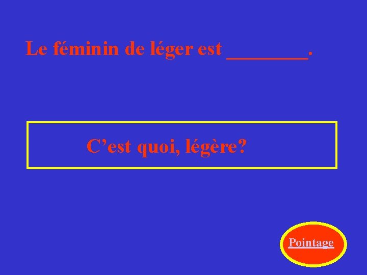 Le féminin de léger est ____. C’est quoi, légère? Pointage 