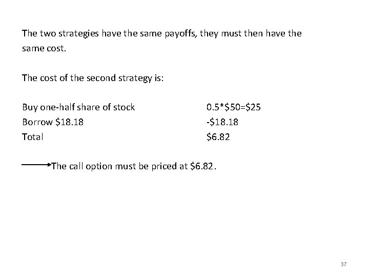 The two strategies have the same payoffs, they must then have the same cost.