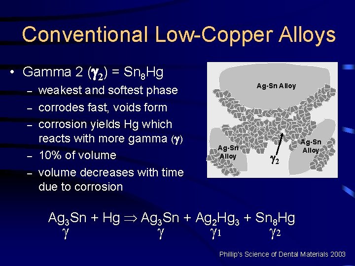 Conventional Low-Copper Alloys • Gamma 2 ( 2) = Sn 8 Hg – –