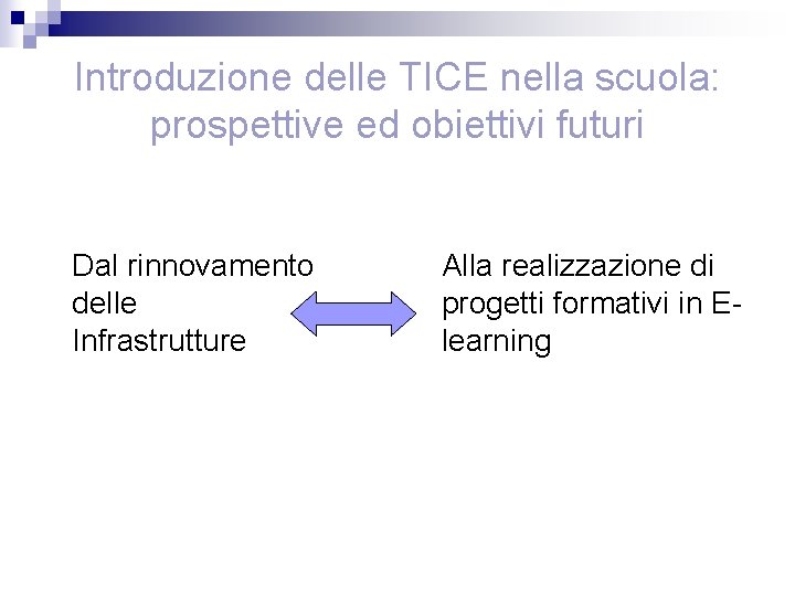 Introduzione delle TICE nella scuola: prospettive ed obiettivi futuri Dal rinnovamento delle Infrastrutture Alla