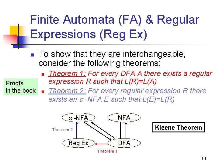 Finite Automata (FA) & Regular Expressions (Reg Ex) n To show that they are