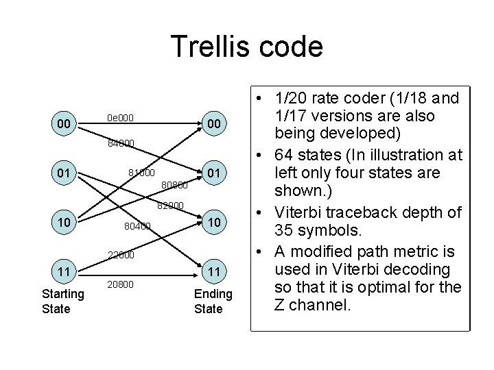 Trellis code 00 0 e 000 00 84000 01 01 81000 • 1/20 rate