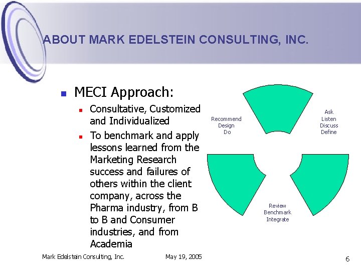 ABOUT MARK EDELSTEIN CONSULTING, INC. n MECI Approach: n n Consultative, Customized and Individualized