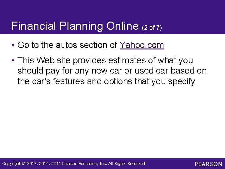 Financial Planning Online (2 of 7) • Go to the autos section of Yahoo.