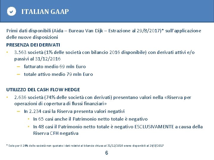  ITALIAN GAAP Primi dati disponibili (Aida – Bureau Van Dijk – Estrazione al