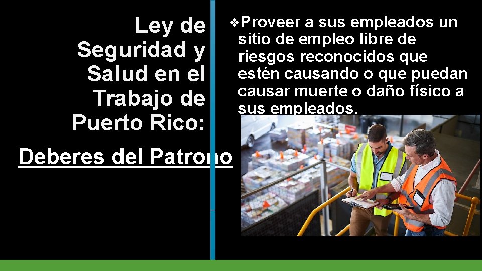 Ley de Seguridad y Salud en el Trabajo de Puerto Rico: v. Proveer Deberes