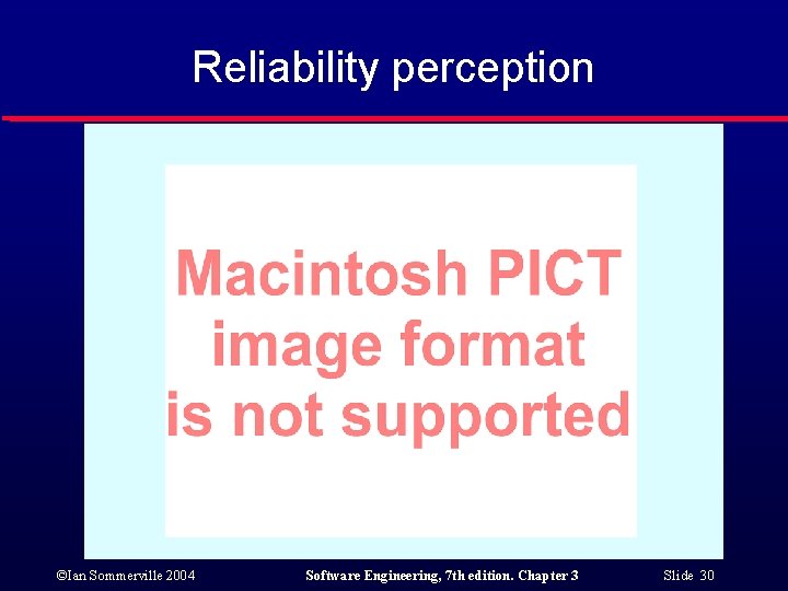 Reliability perception ©Ian Sommerville 2004 Software Engineering, 7 th edition. Chapter 3 Slide 30