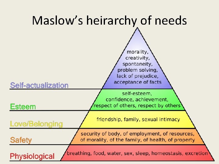 Maslow’s heirarchy of needs 