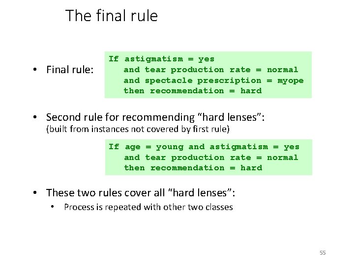 The final rule • Final rule: If astigmatism = yes and tear production rate