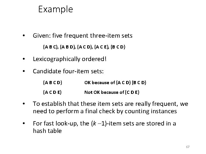 Example • Given: five frequent three-item sets (A B C), (A B D), (A