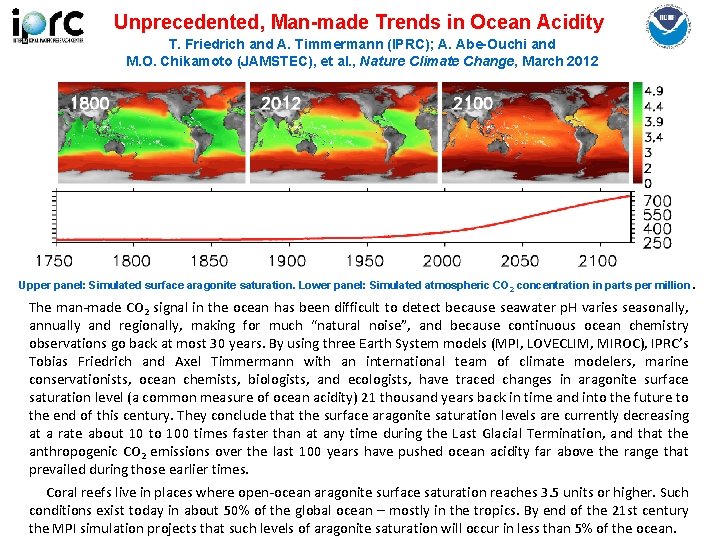 Unprecedented, Man-made Trends in Ocean Acidity T. Friedrich and A. Timmermann (IPRC); A. Abe-Ouchi