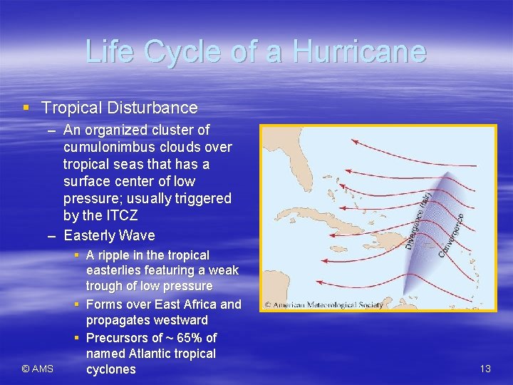Life Cycle of a Hurricane § Tropical Disturbance – An organized cluster of cumulonimbus