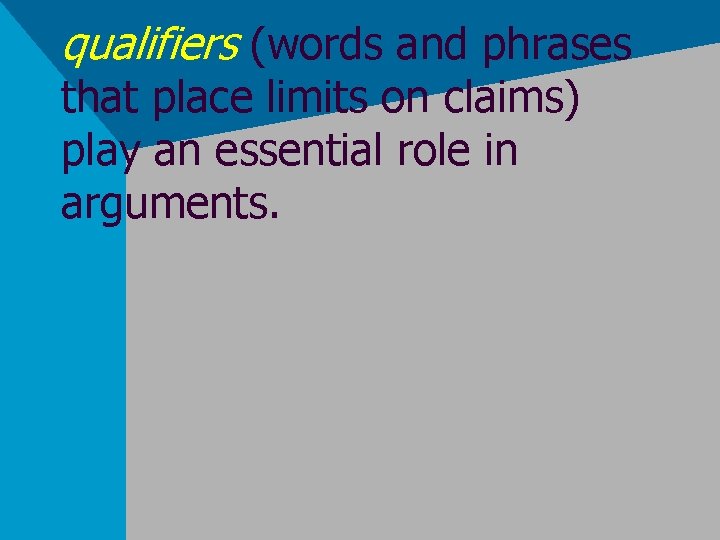 qualifiers (words and phrases that place limits on claims) play an essential role in