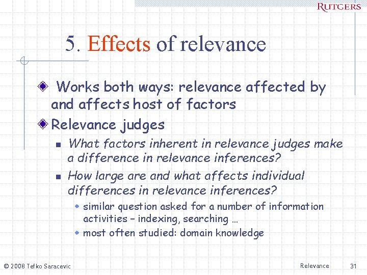 5. Effects of relevance Works both ways: relevance affected by and affects host of