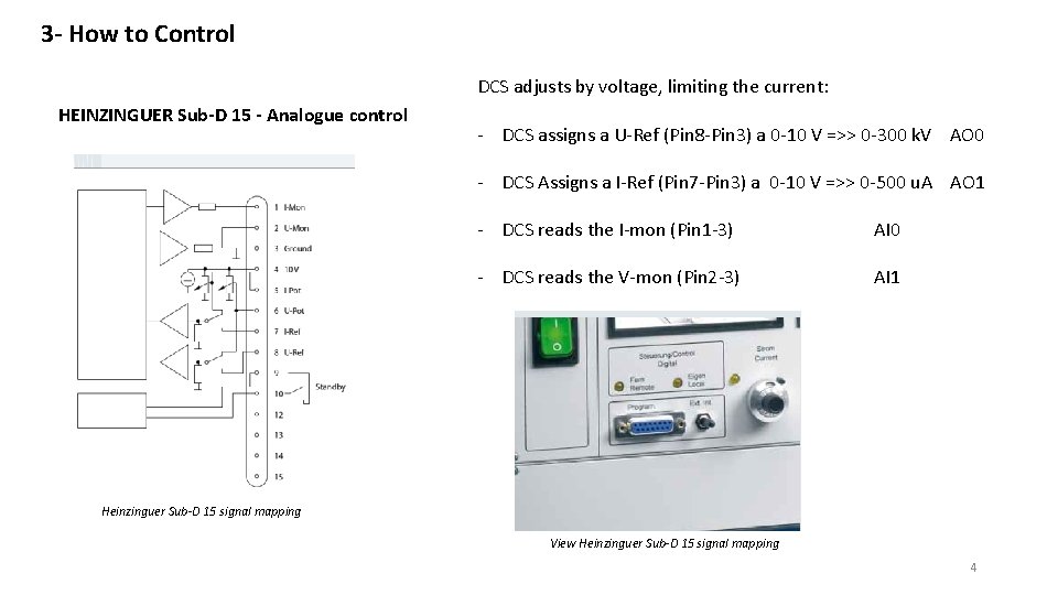 3 - How to Control DCS adjusts by voltage, limiting the current: HEINZINGUER Sub-D