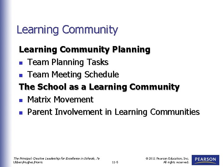 Learning Community Planning n Team Planning Tasks n Team Meeting Schedule The School as