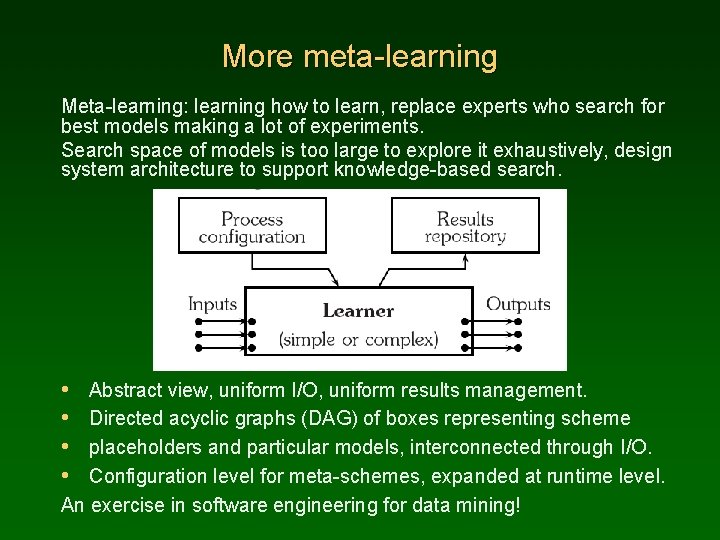 More meta-learning Meta-learning: learning how to learn, replace experts who search for best models
