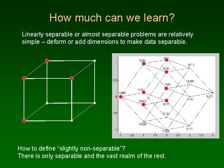 How much can we learn? Linearly separable or almost separable problems are relatively simple