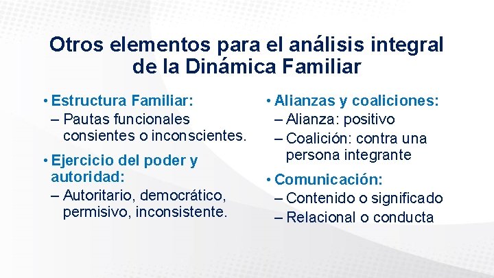 Otros elementos para el análisis integral de la Dinámica Familiar • Estructura Familiar: –