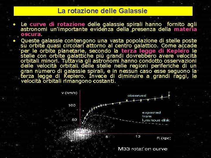 La rotazione delle Galassie • Le curve di rotazione delle galassie spirali hanno fornito