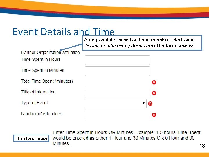 Event Details and Time Auto-populates based on team member selection in Session Conducted By
