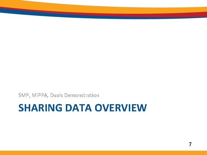 SMP, MIPPA, Duals Demonstration SHARING DATA OVERVIEW 7 