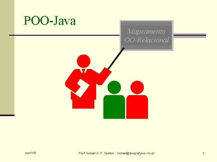 POO-Java April 05 Mapeamento OO-Relacional Prof. Ismael H. F. Santos - ismael@tecgraf. puc-rio. br