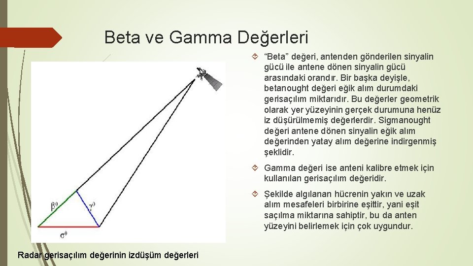 Beta ve Gamma Değerleri “Beta” değeri, antenden gönderilen sinyalin gücü ile antene dönen sinyalin
