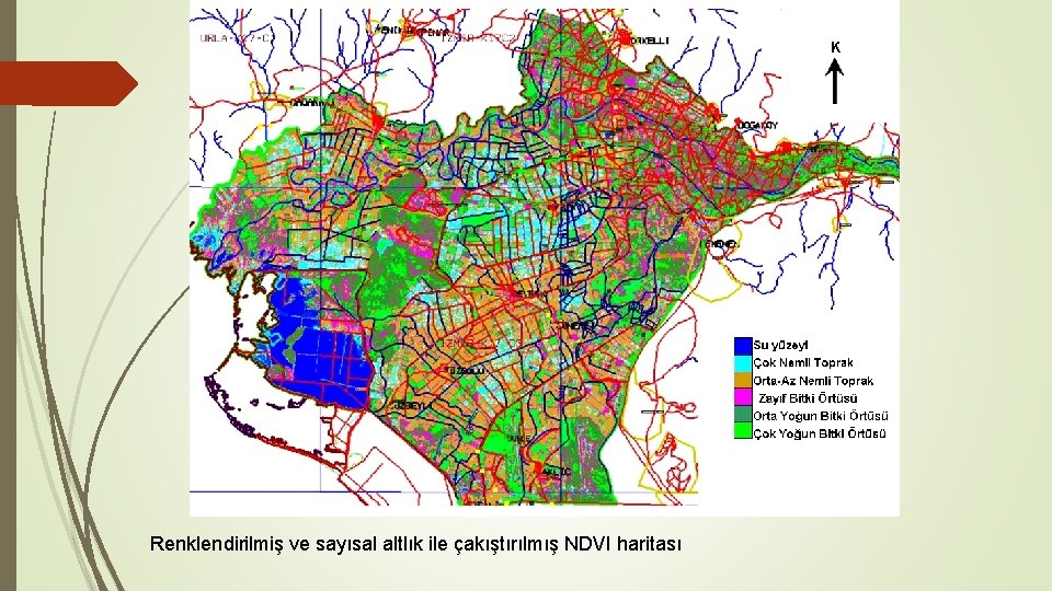 Renklendirilmiş ve sayısal altlık ile çakıştırılmış NDVI haritası 