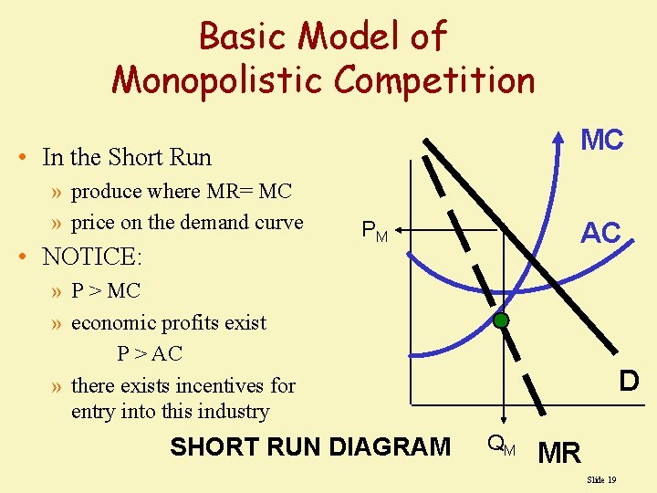 Basic Model of Monopolistic Competition MC • In the Short Run » produce where