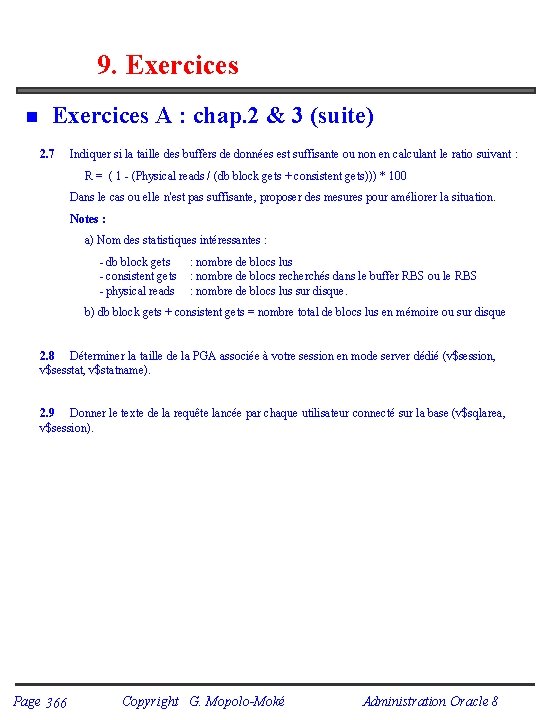 9. Exercices n Exercices A : chap. 2 & 3 (suite) 2. 7 Indiquer