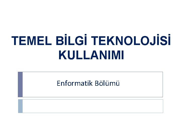 TEMEL BİLGİ TEKNOLOJİSİ KULLANIMI Enformatik Bölümü 