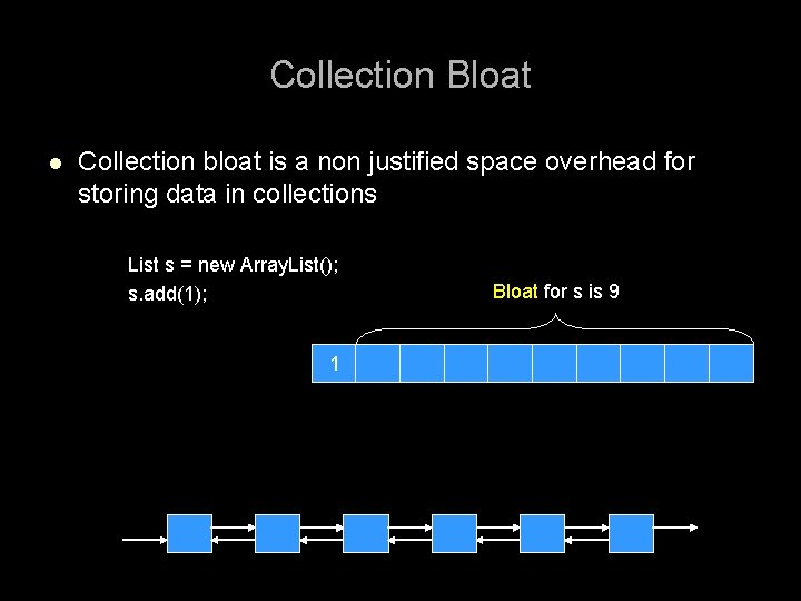 Collection Bloat l Collection bloat is a non justified space overhead for storing data