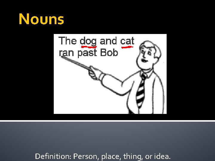 Nouns Definition: Person, place, thing, or idea. 