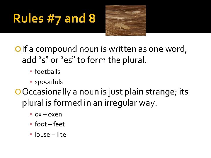 Rules #7 and 8 If a compound noun is written as one word, add