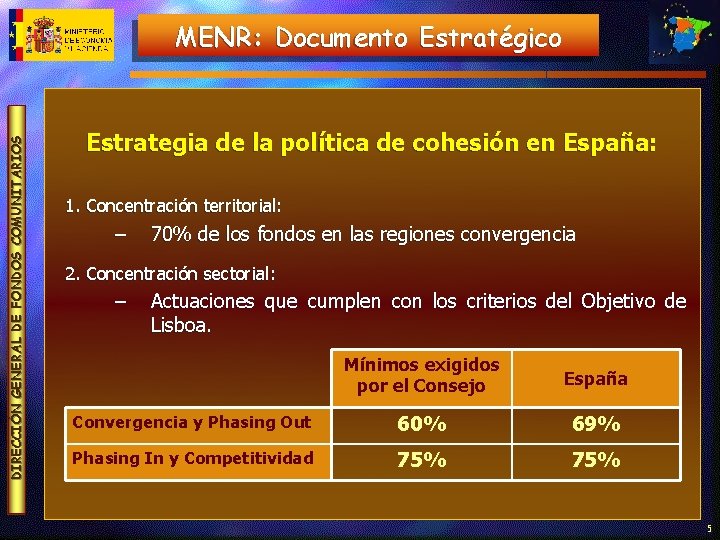 DIRECCIÓN GENERAL DE FONDOS COMUNITARIOS MENR: Documento Estratégico Estrategia de la política de cohesión