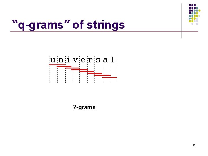 “q-grams” of strings universal 2 -grams 15 