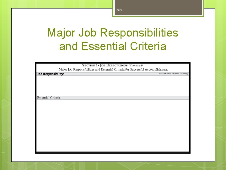 20 Major Job Responsibilities and Essential Criteria 