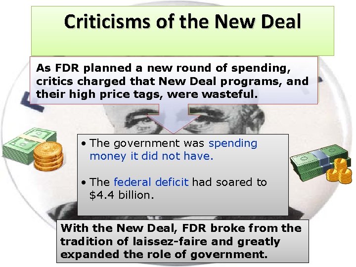 Criticisms of the New Deal As FDR planned a new round of spending, critics