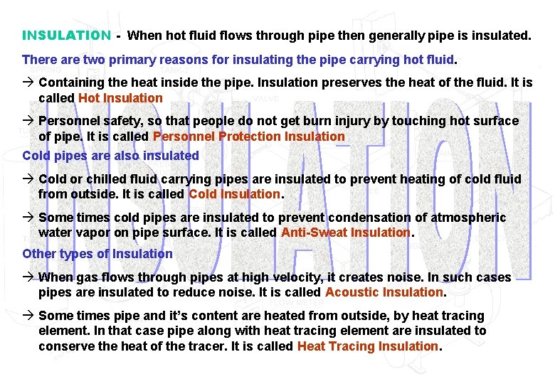 INSULATION - When hot fluid flows through pipe then generally pipe is insulated. There