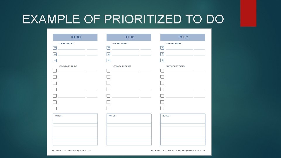 EXAMPLE OF PRIORITIZED TO DO LIST 