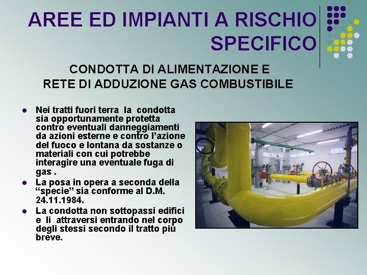 AREE ED IMPIANTI A RISCHIO SPECIFICO CONDOTTA DI ALIMENTAZIONE E RETE DI ADDUZIONE GAS